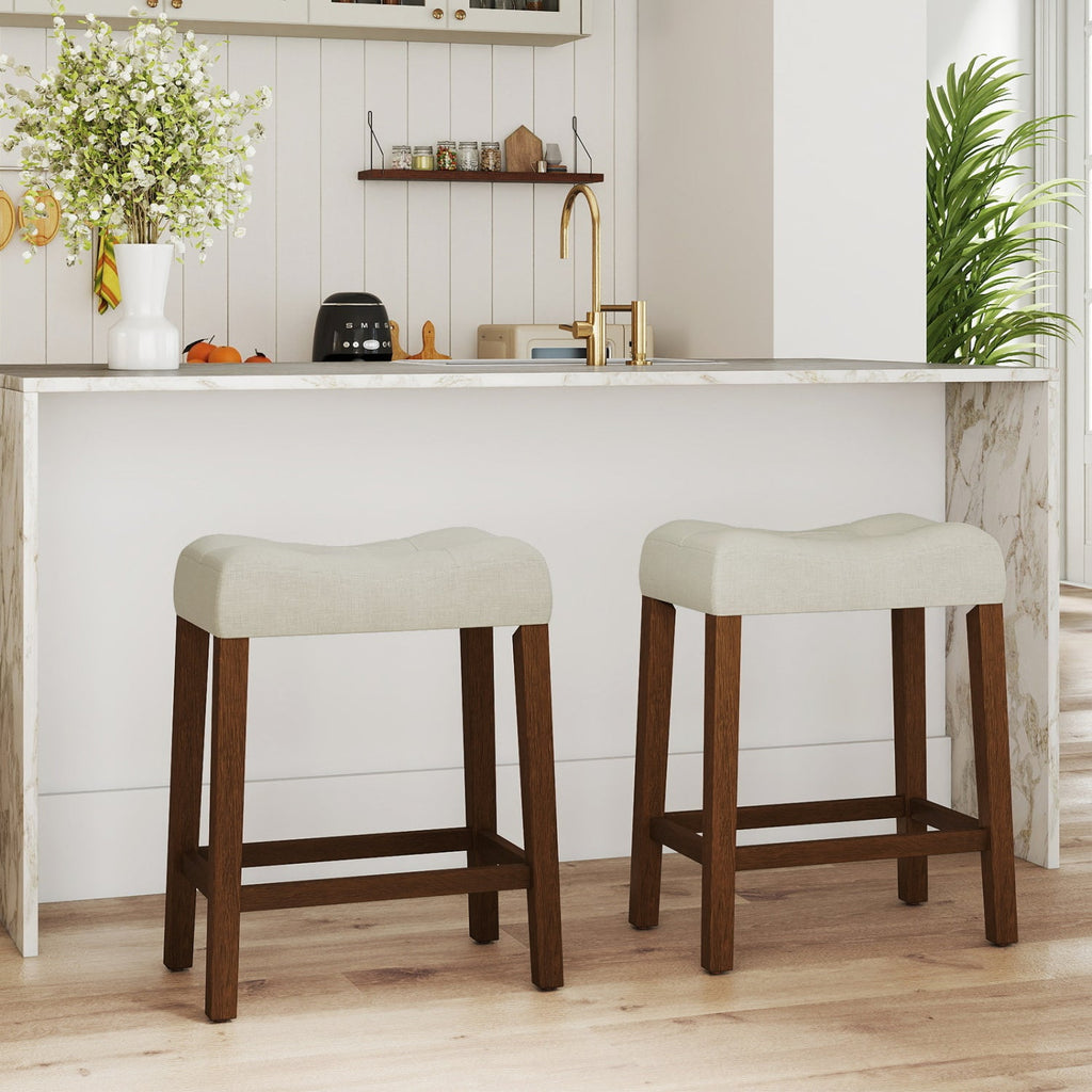 Set of 2 Upholstered Counter Height Bar Stool with Curved Saddle-Seat