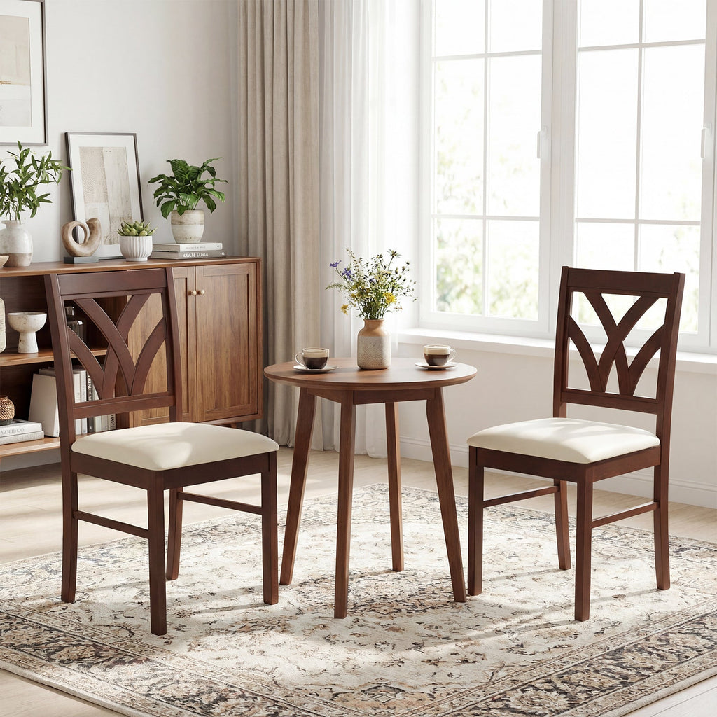 Set of 2 Wooden Dining Chairs Upholstered with Hollowed Backrest and Soft Padded Seat