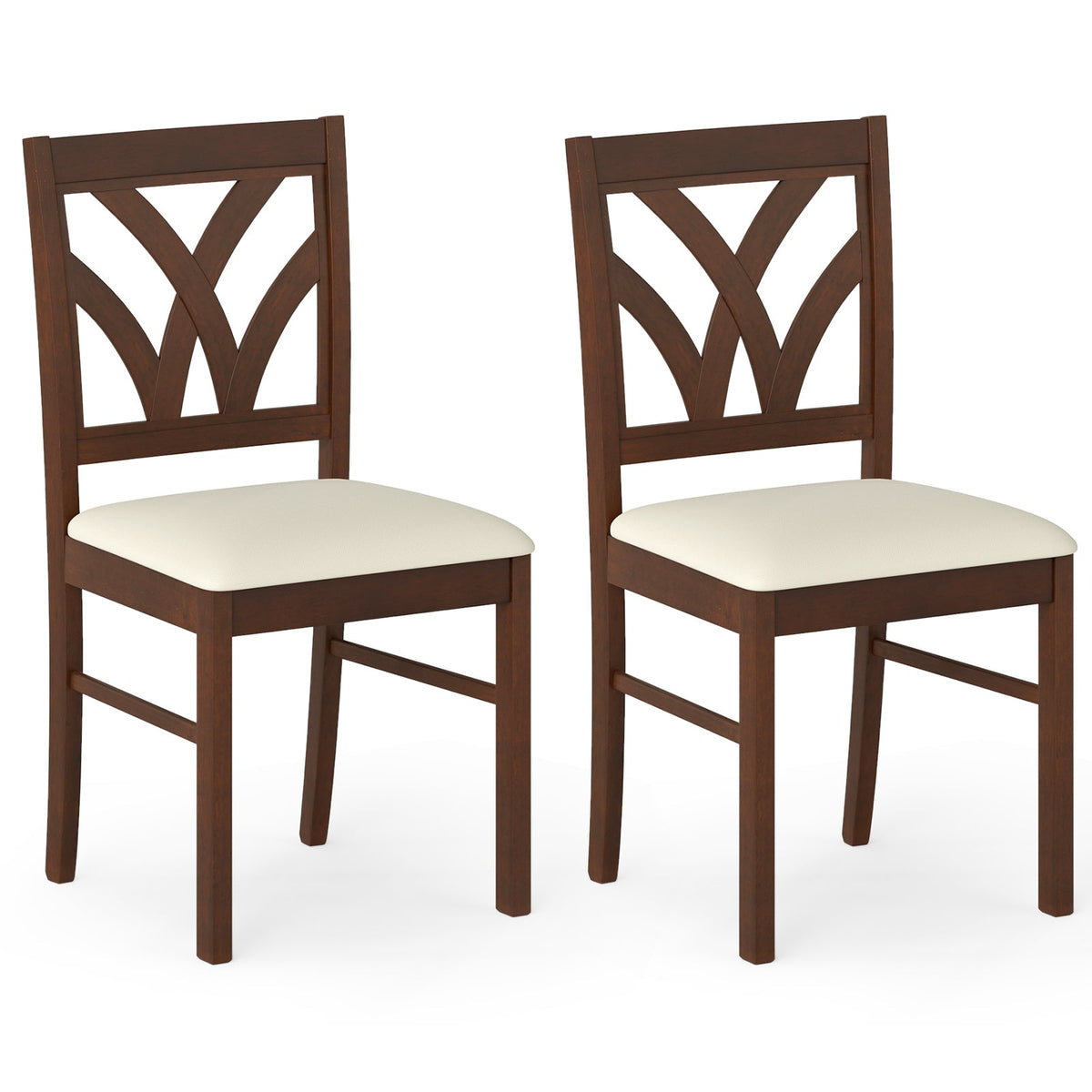 Set of 2 Wooden Dining Chairs Upholstered with Hollowed Backrest and Soft Padded Seat