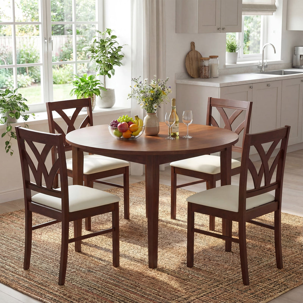 Set of 2 Wooden Dining Chairs Upholstered with Hollowed Backrest and Soft Padded Seat