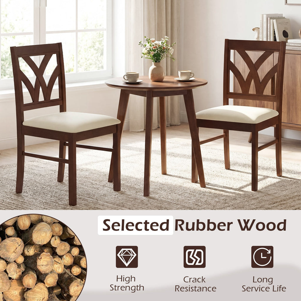 Set of 2 Wooden Dining Chairs Upholstered with Hollowed Backrest and Soft Padded Seat