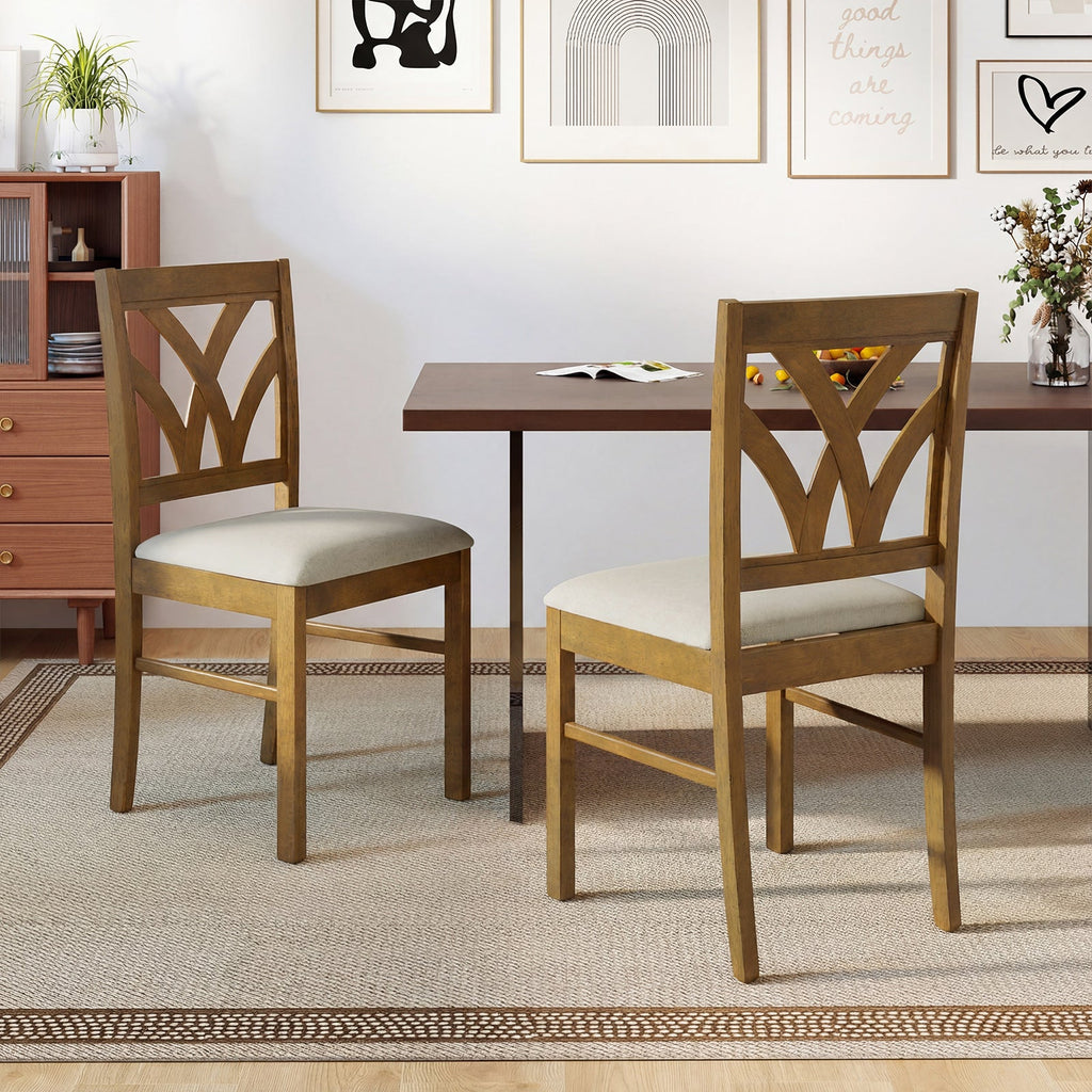 Set of 2 Wooden Dining Chairs Upholstered with Hollowed Backrest and Soft Padded Seat