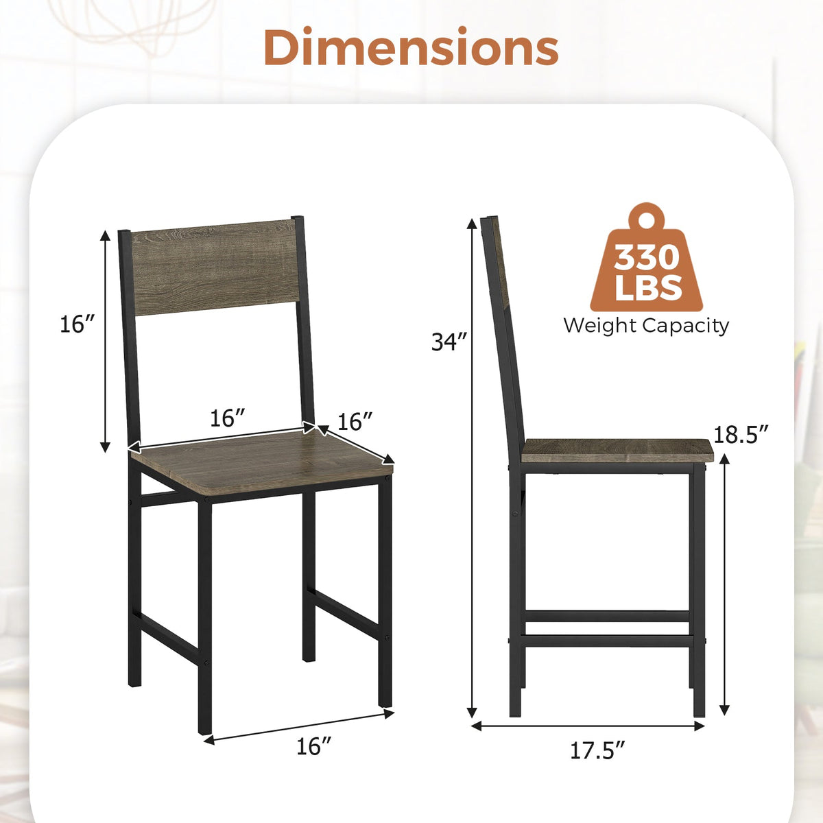 Set of 4 Dining Chairs with Metal Legs and Slanted Back