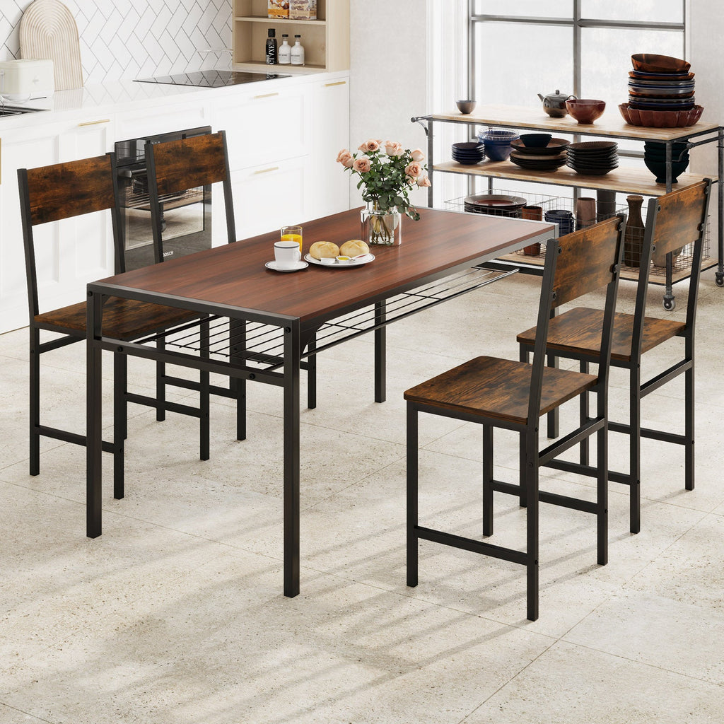 Set of 4 Dining Chairs with Metal Legs and Slanted Back