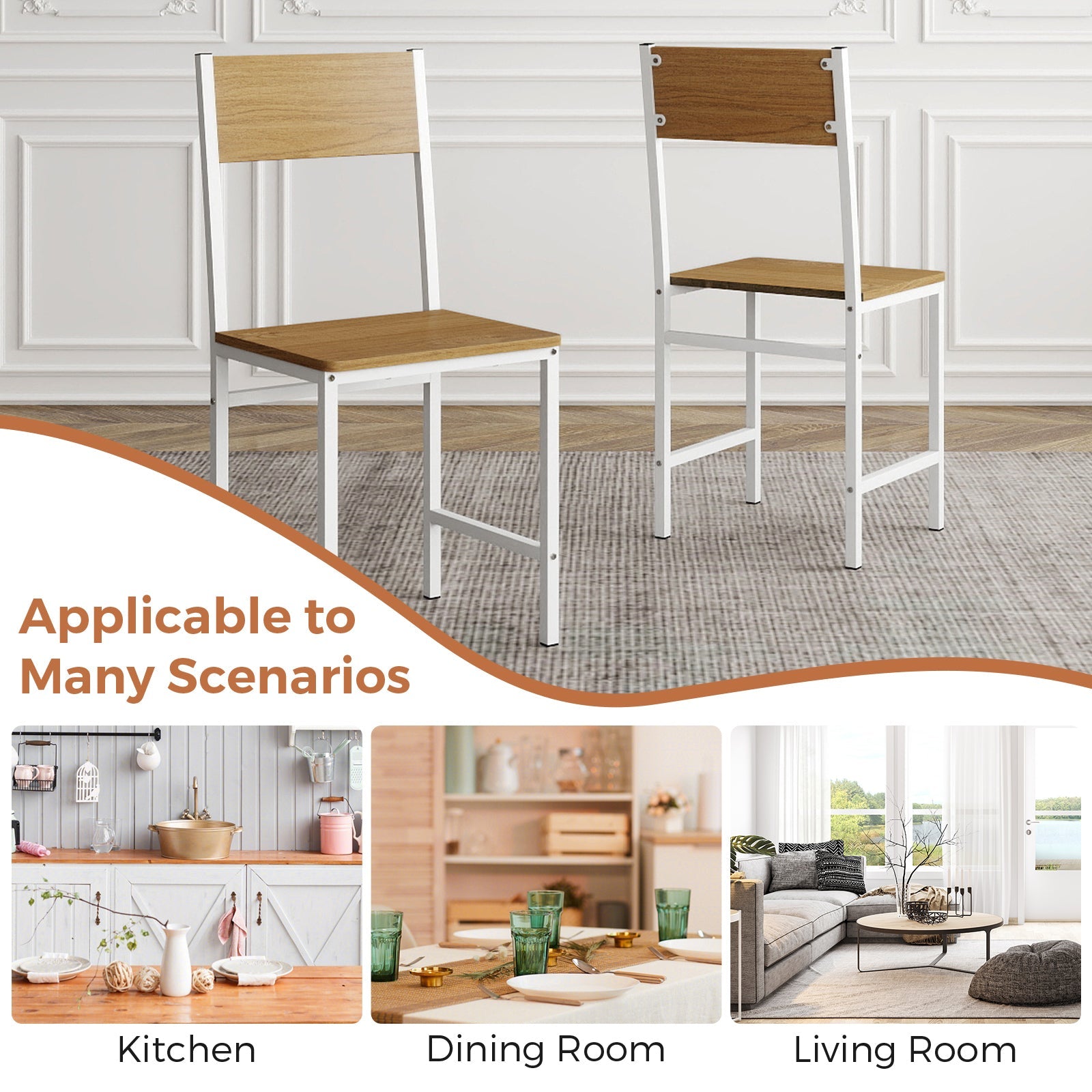 Set of 4 Dining Chairs with Metal Legs and Slanted Back