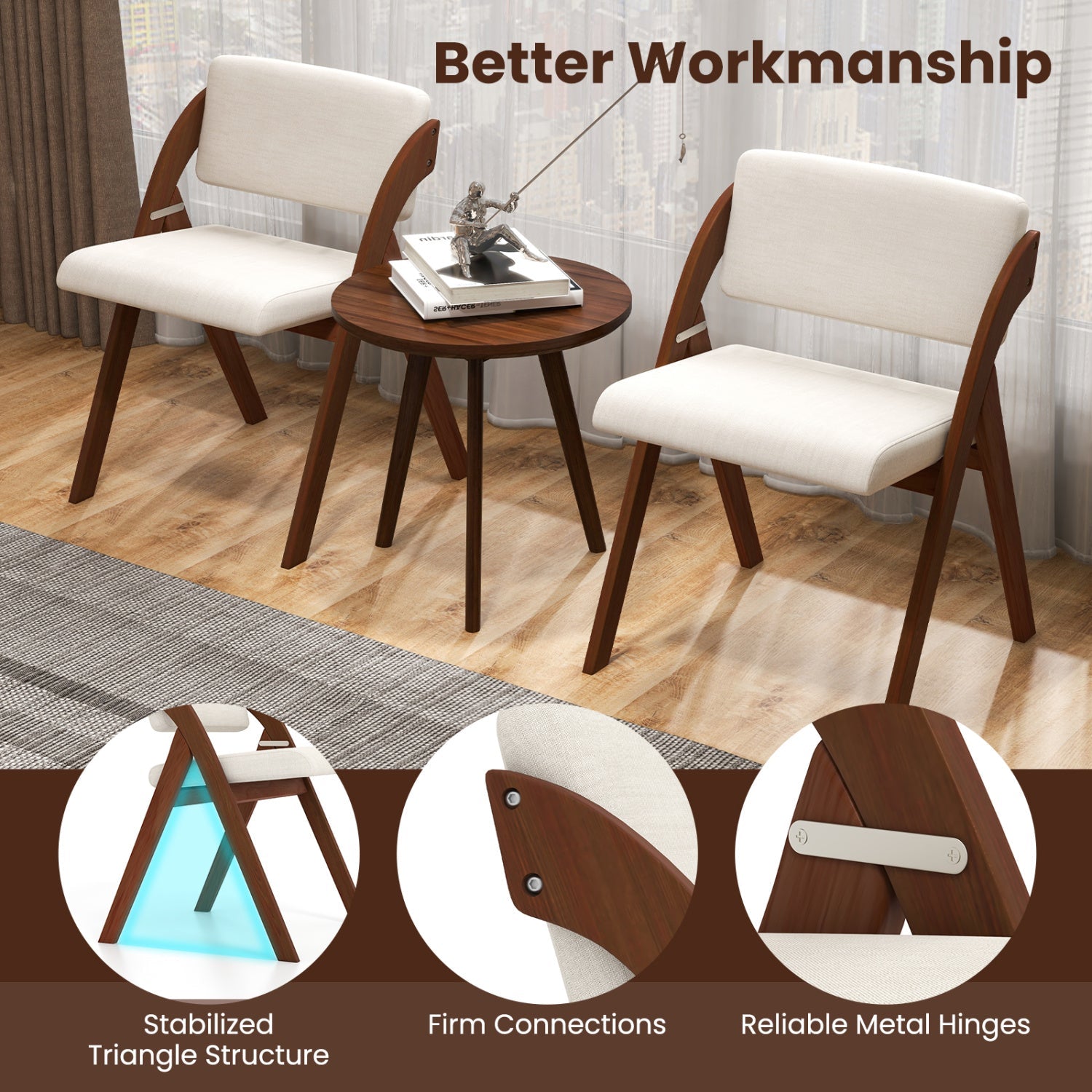 Set of 4 Folding Kitchen Dining Chairs with Rubber Wood Legs
