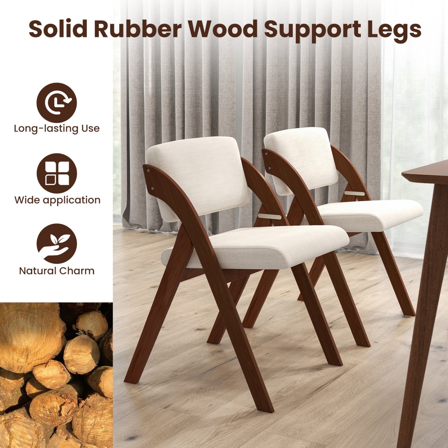 Set of 4 Folding Kitchen Dining Chairs with Rubber Wood Legs