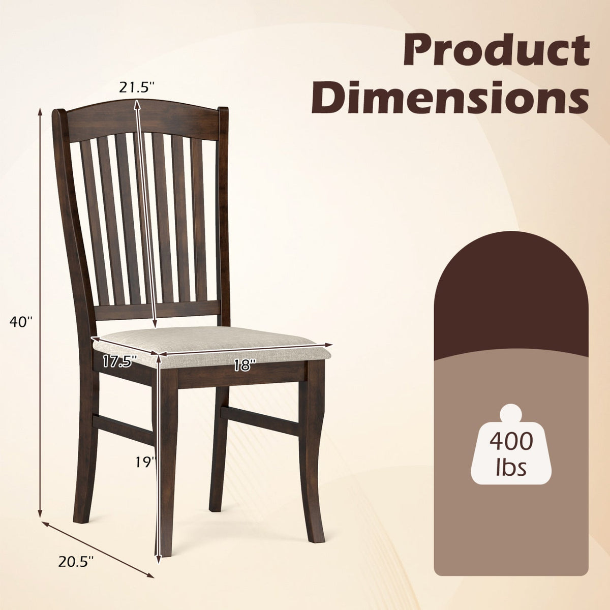 Dining Chairs Set of 4 with Padded Seats and Rubber Wood Frame