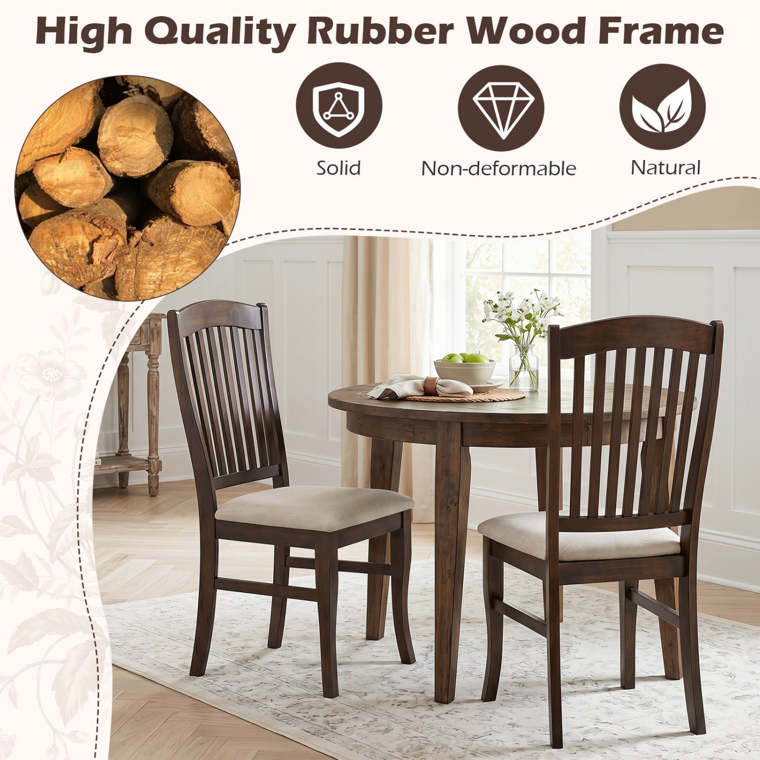 Dining Chairs Set of 4 with Padded Seats and Rubber Wood Frame