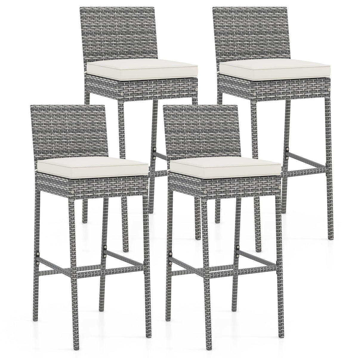 Set of 2/4 Patio Wicker Barstools with Soft Seat Cushion and Cozy Footrest