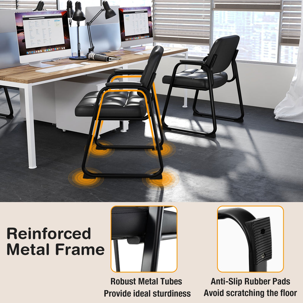 Set of 4 Upholstered Waiting Room Chair with Armrest and Ergonomic Backrest-Black