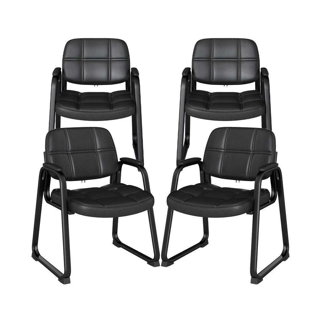 Set of 4 Upholstered Waiting Room Chair with Armrest and Ergonomic Backrest-Black