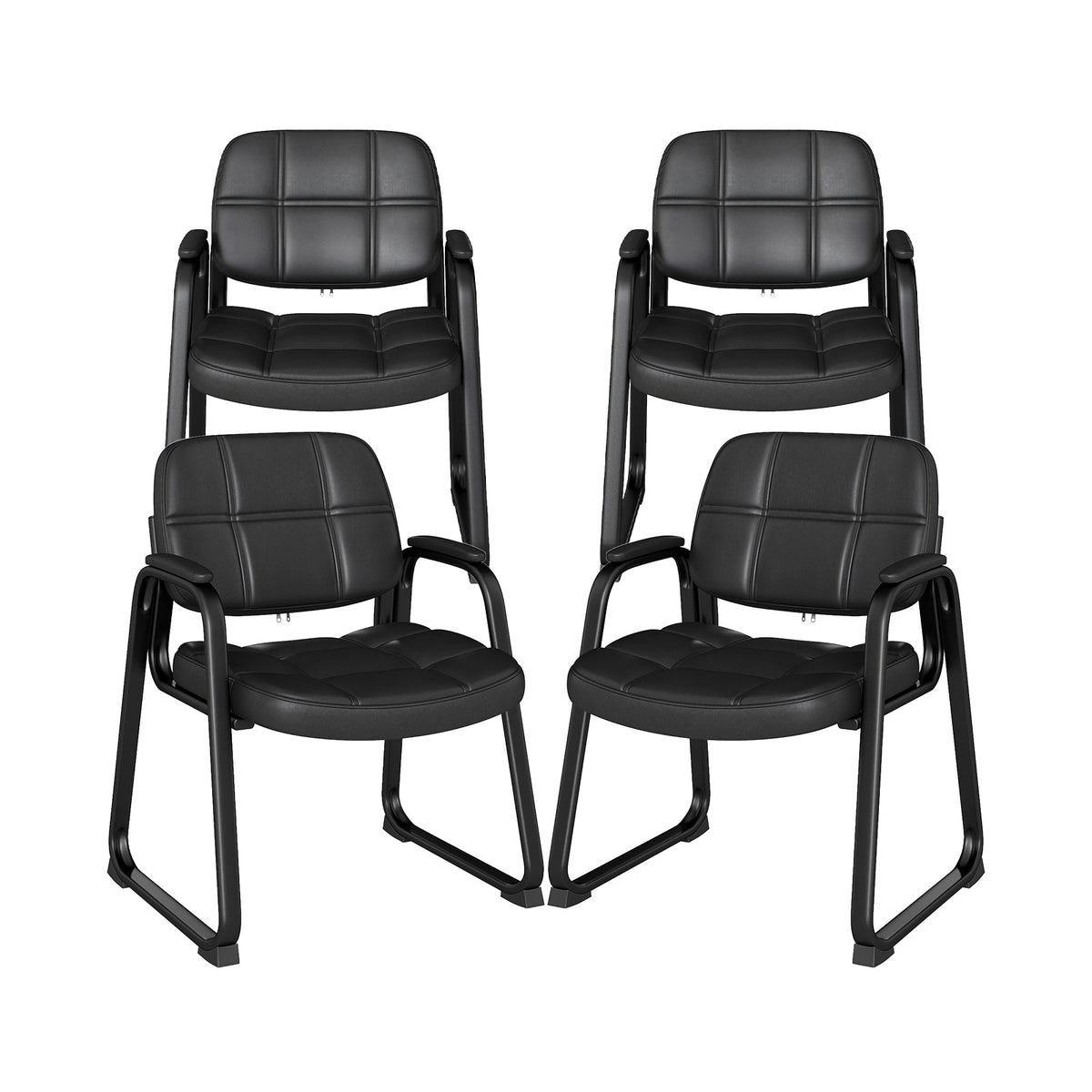 Set of 4 Upholstered Waiting Room Chair with Armrest and Ergonomic Backrest-Black