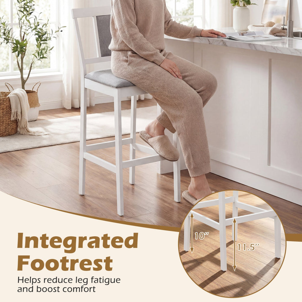 Set of 4 Upholstered Barstool 29.5 Inch Bar Height with Solid Rubber Wood Frame