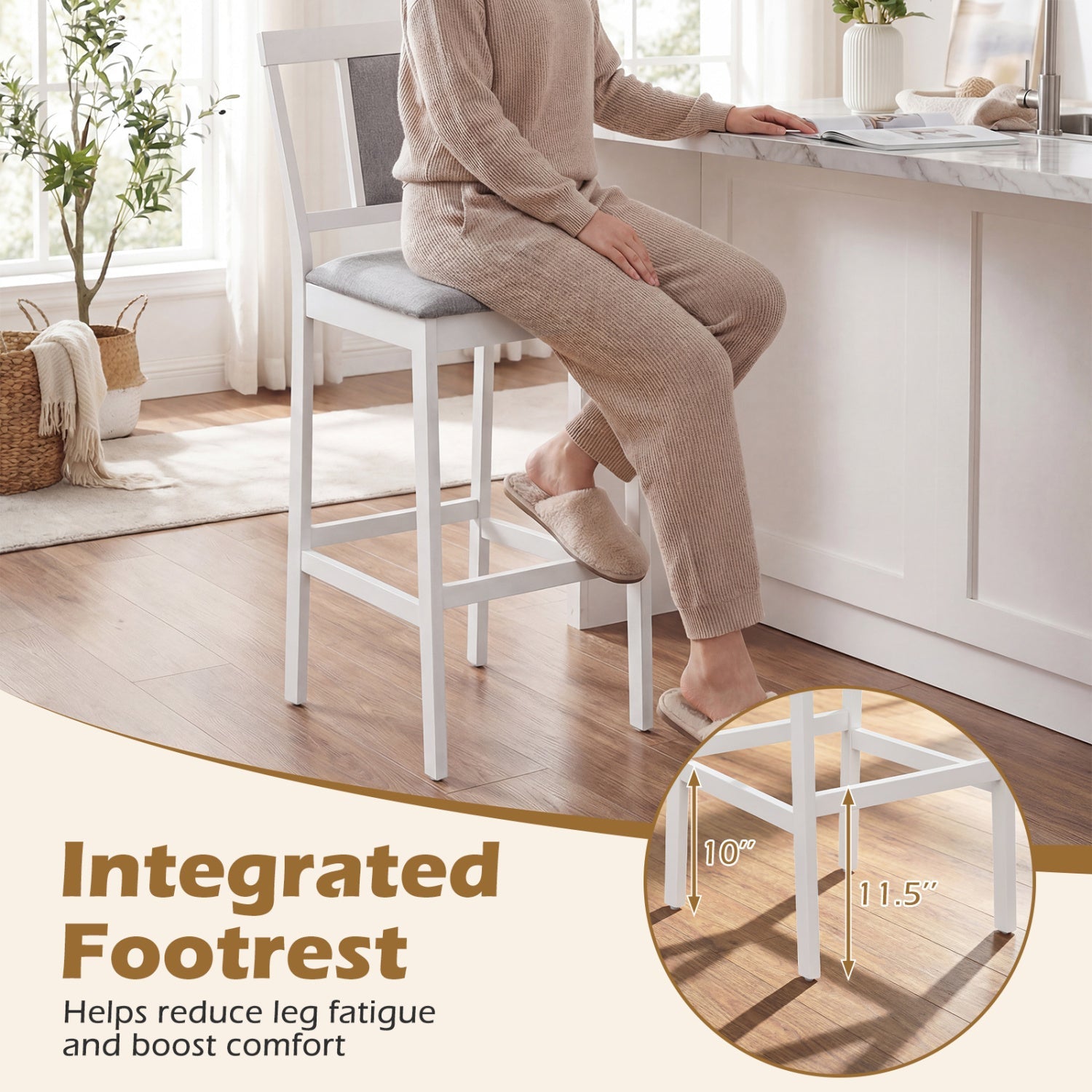 Set of 4 Upholstered Barstool 29.5 Inch Bar Height with Solid Rubber Wood Frame
