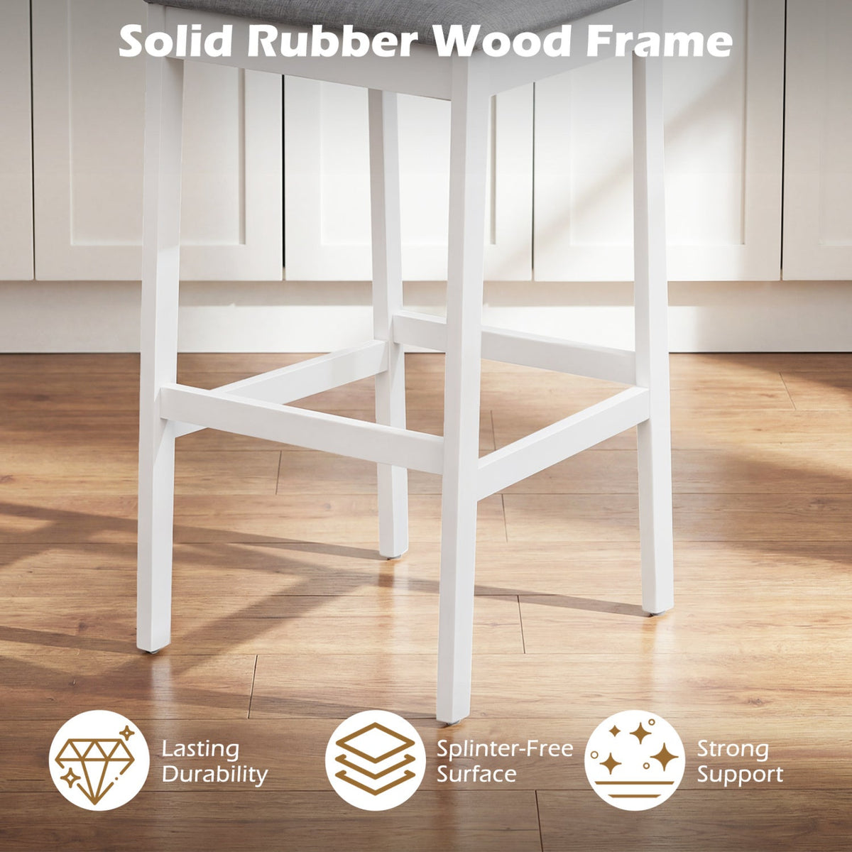 Set of 4 Upholstered Barstool 29.5 Inch Bar Height with Solid Rubber Wood Frame