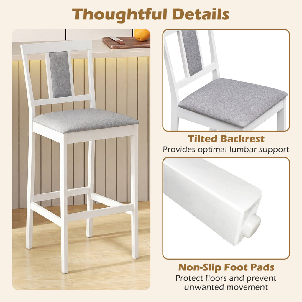 Set of 4 Upholstered Barstool 29.5 Inch Bar Height with Solid Rubber Wood Frame