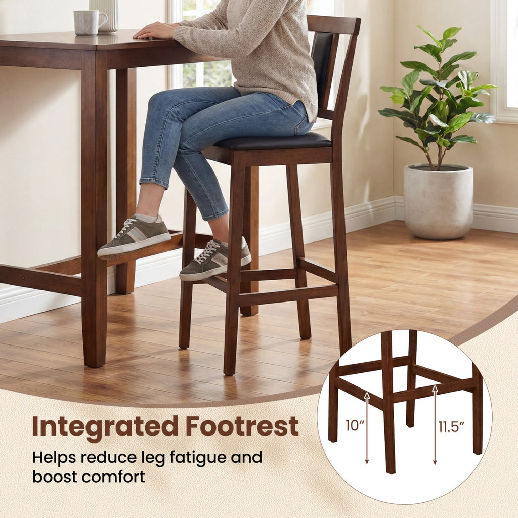 Set of 4 Upholstered Barstool 29.5 Inch Bar Height with Solid Rubber Wood Frame