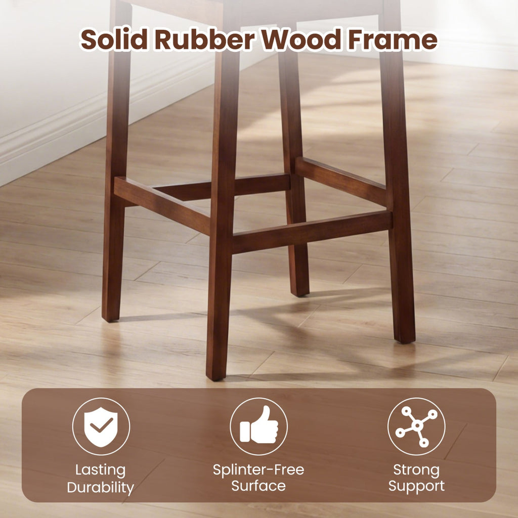 Set of 4 Upholstered Barstool 29.5 Inch Bar Height with Solid Rubber Wood Frame