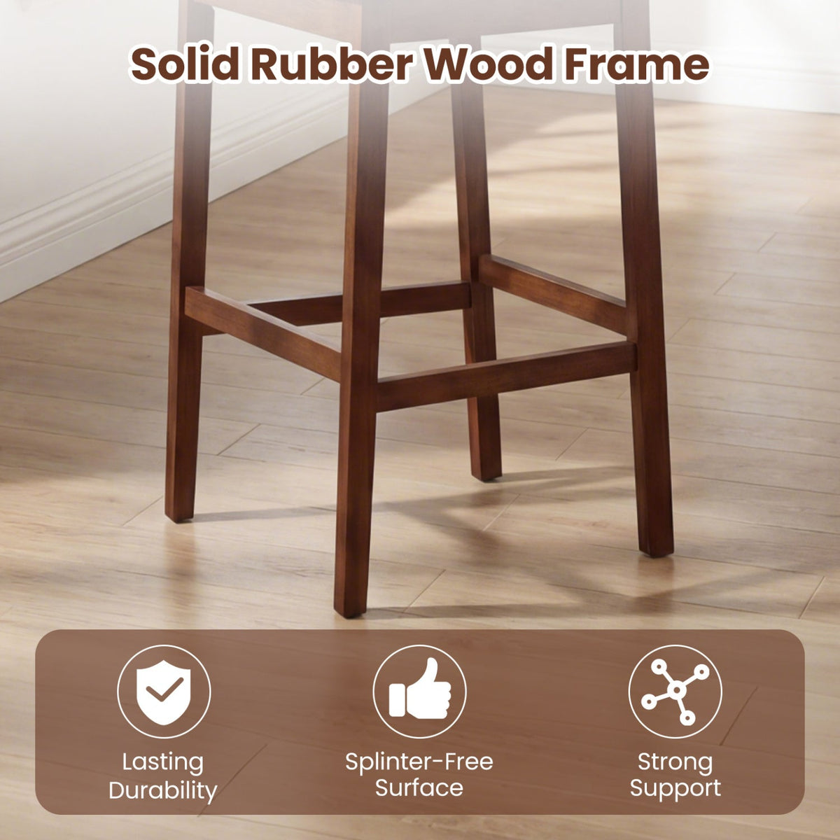 Set of 4 Upholstered Barstool 29.5 Inch Bar Height with Solid Rubber Wood Frame