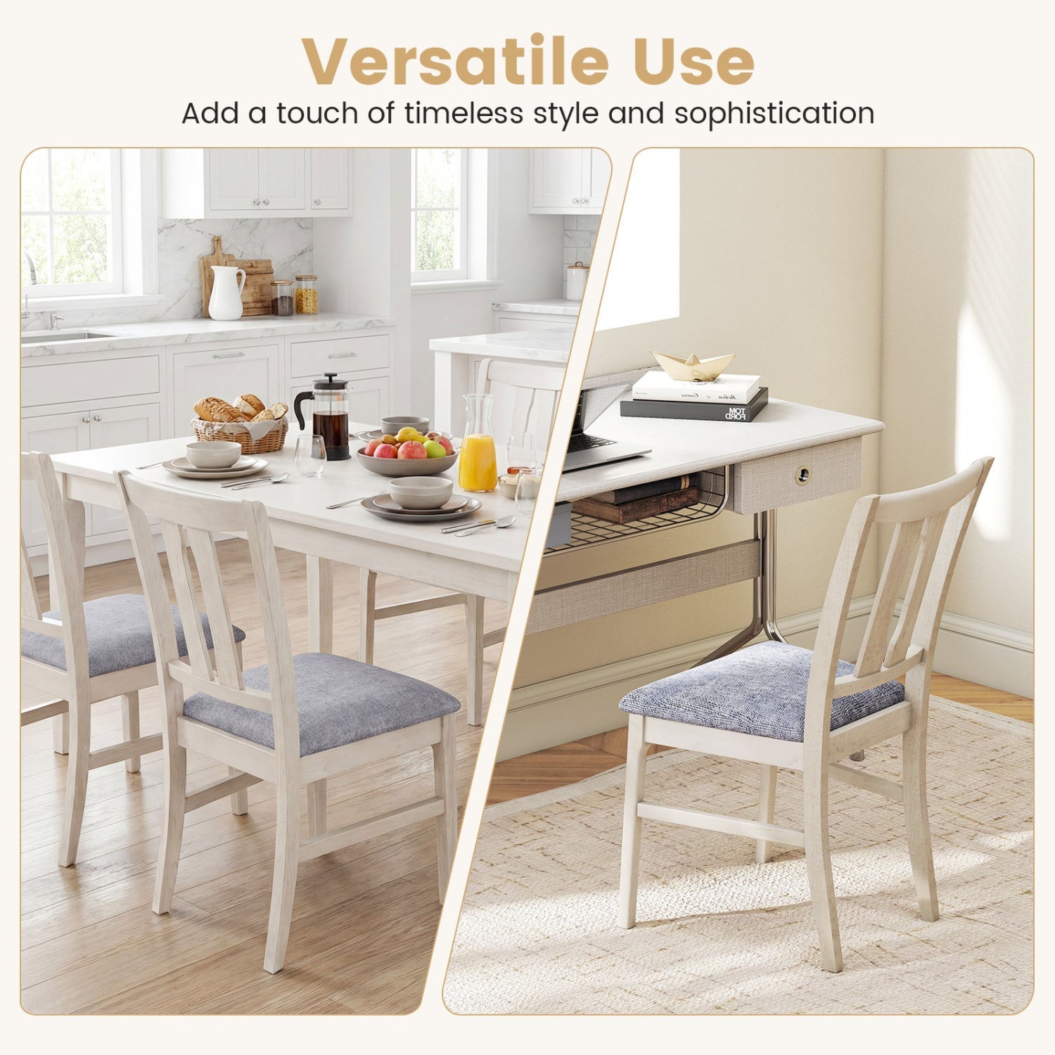 Set of 4 Wooden Upholstered Dining Chairs with High Curved Back