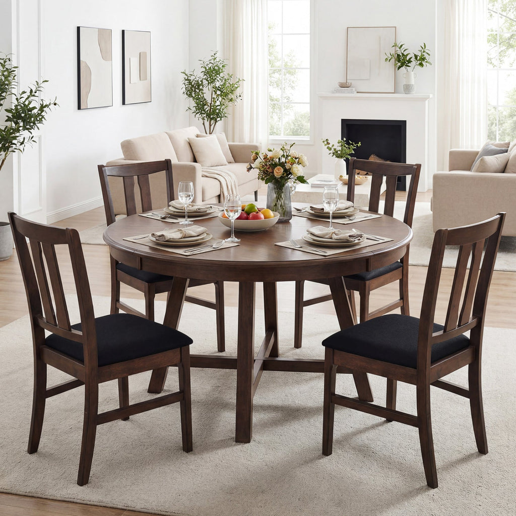 Set of 4 Wooden Upholstered Dining Chairs with High Curved Back