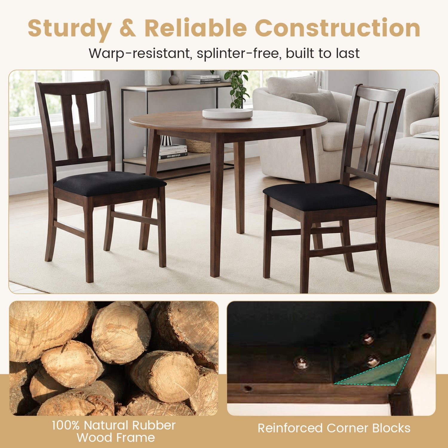 Set of 4 Wooden Upholstered Dining Chairs with High Curved Back