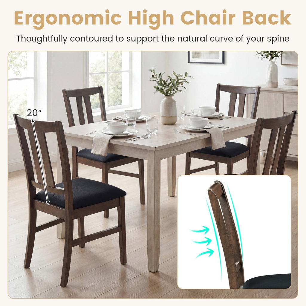Set of 4 Wooden Upholstered Dining Chairs with High Curved Back