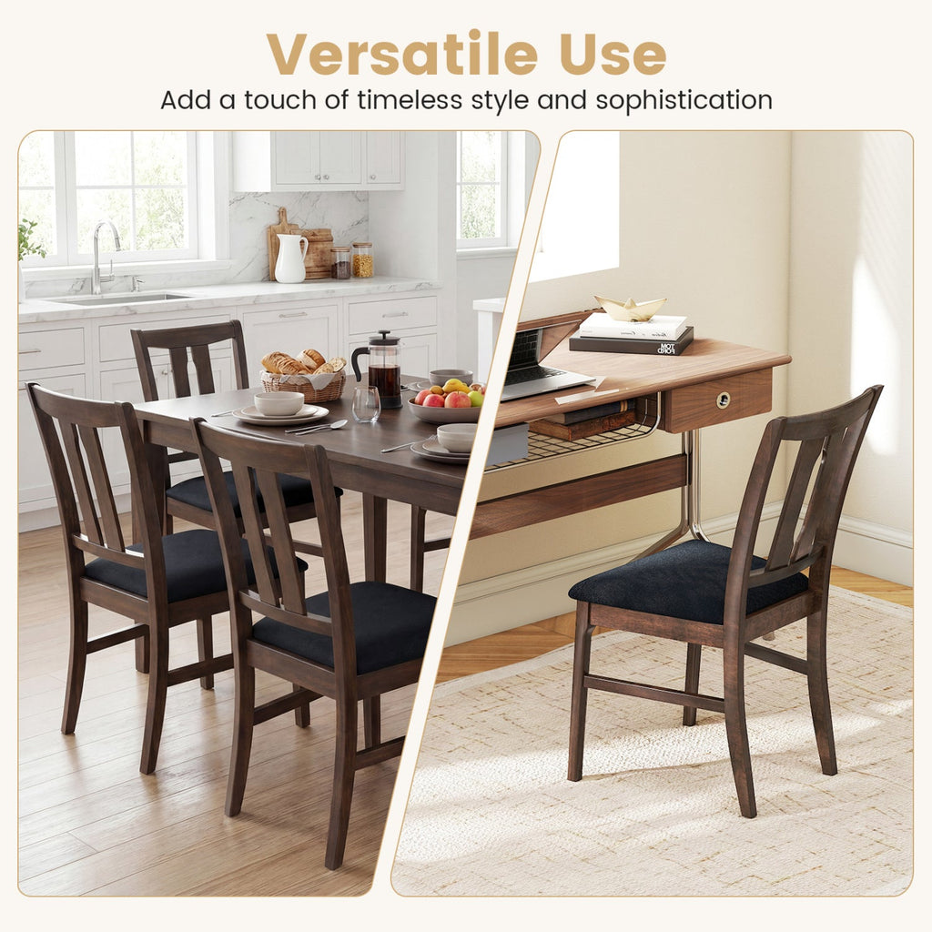 Set of 4 Wooden Upholstered Dining Chairs with High Curved Back