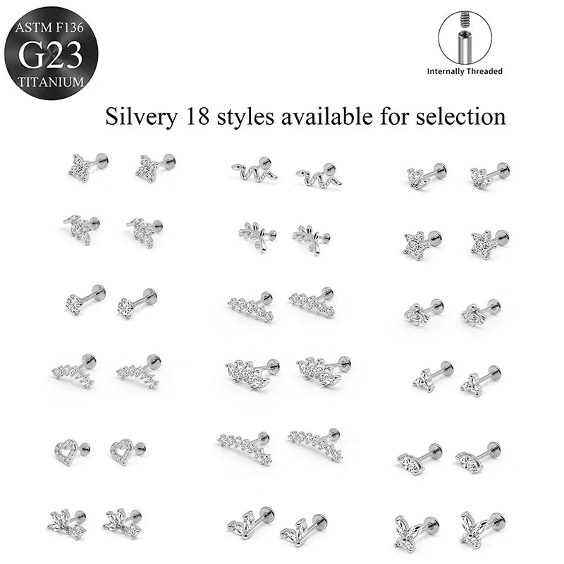 EVISPOL ASTM F136 G23 Titanium Tiny CZ Labret Lip Stud Earring for Women 16G Heart Cartilage Helix Tragus Conch Piercing Jewelry