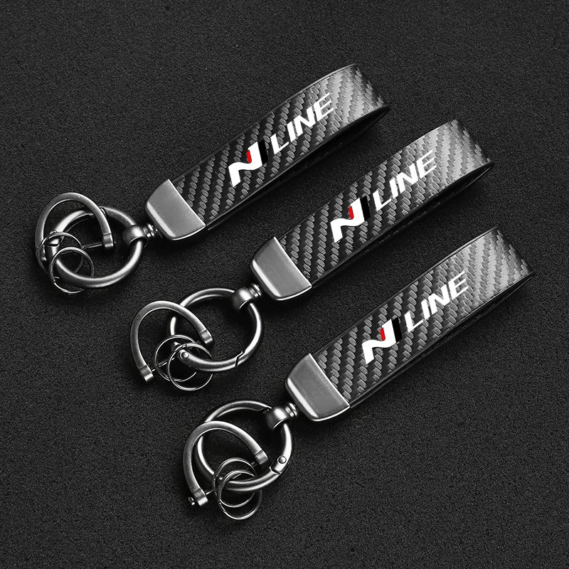 Carbon Fiber Style Keychain for Hyundai | Premium Microfiber Leather Key Ring