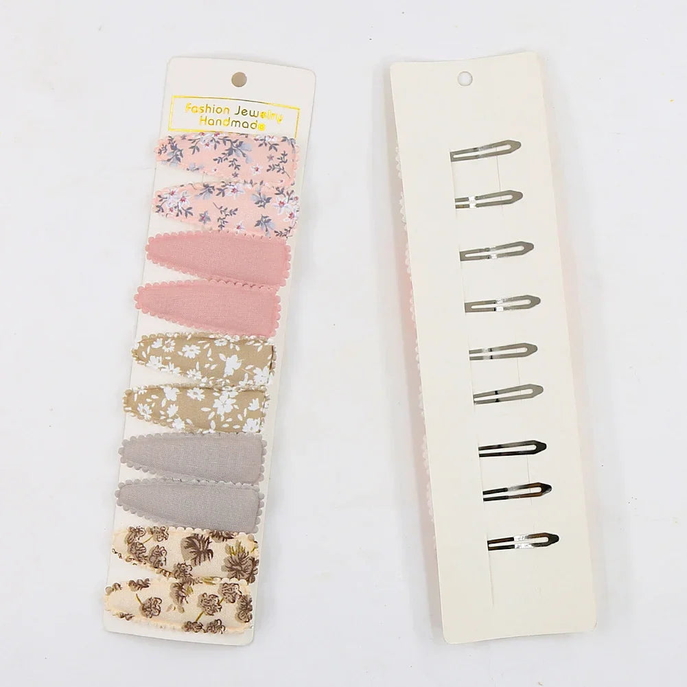 10Pcs/Lot Ins 6cm Flower Print Cotton Alloy Hair Bow Snap Clips Set Fabric Plaid Bobby Hairpins Hairgrips Girls Kids Headwear
