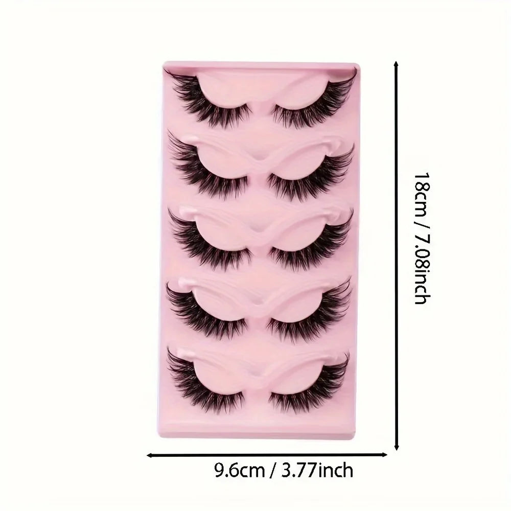 5 Pairs False Eyelashes - Natural Long, Cat Eye Style, Winged Tips, Manga Lashes for Eye Elongation