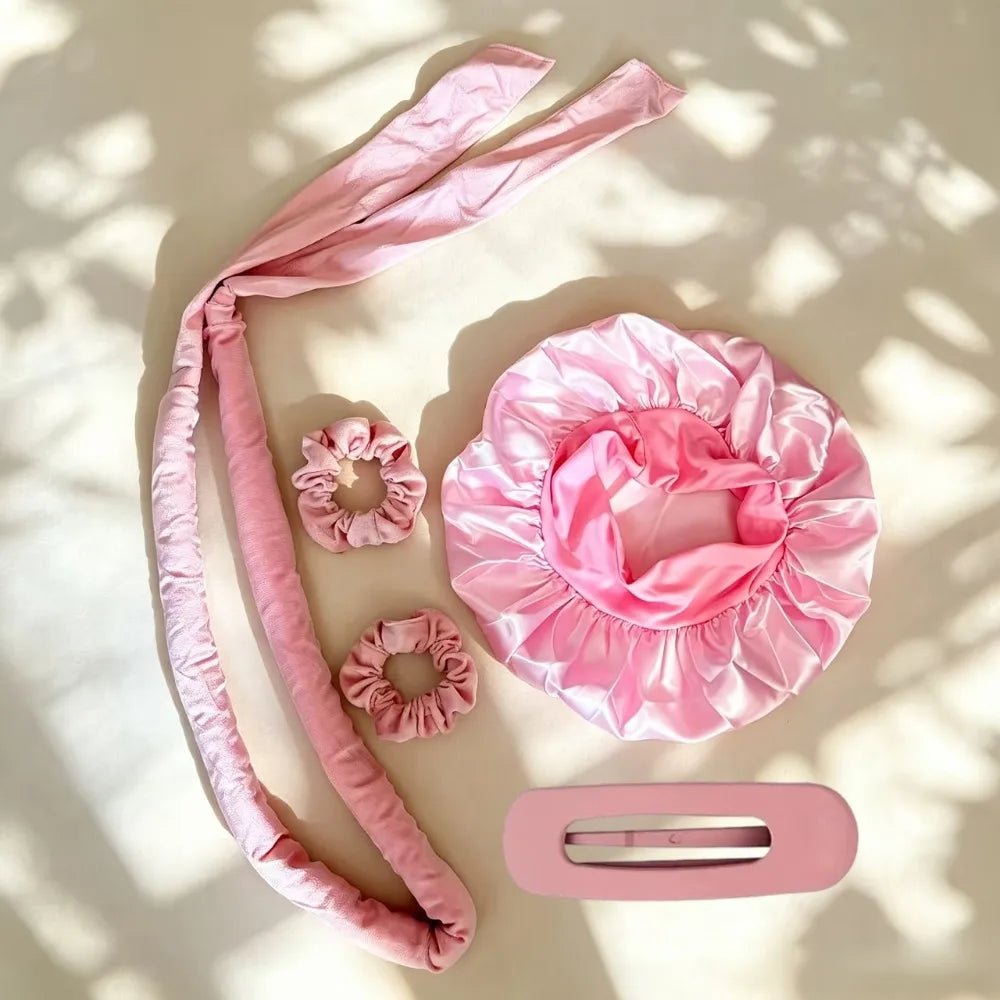 Velvet Heatless Hair Curlers Headband Kit No Heat Curls Tool + Satin Sleep Cap + Hair Ties Hairdressing Hair Care Styling Tools