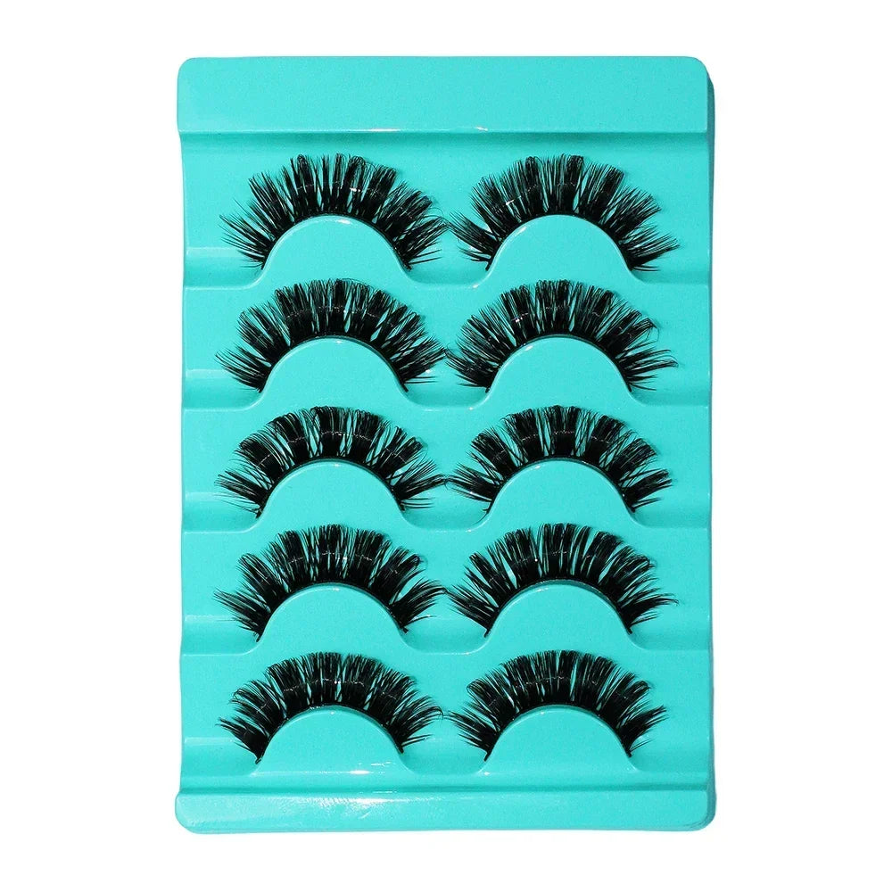 5 Pairs Lashes DD Curl Russian Lashes 3D Faux Mink Eyelashes Reusable Fluffy Russian Strip Lashes Eyelash Extension