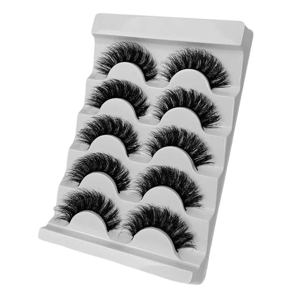 5 Pairs Fluffy Thick Lashes Russian Strip Lashes Faux Mink Fluffy 3D Fake Lashes Makeup Messy False Eyelashes
