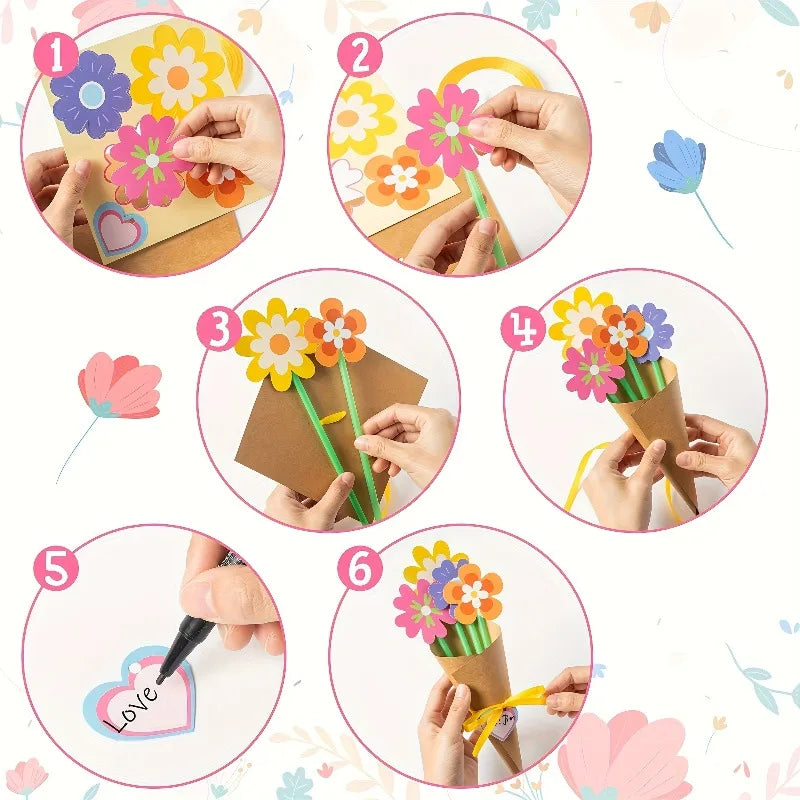 DIY Sunflower Bouquet Kit | 24pcs Paper Flowers with Cards and Ribbon