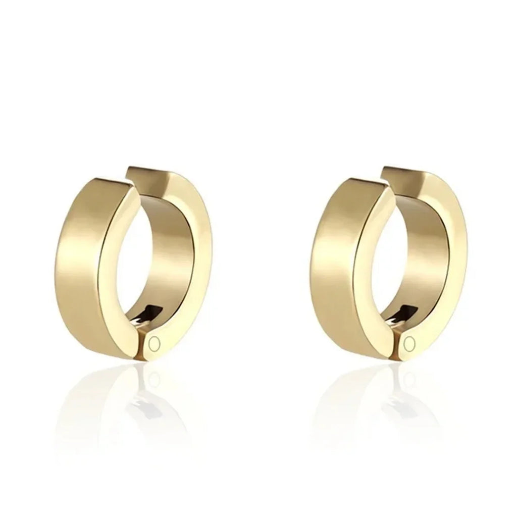 Stainless Steel Cuff Earrings for Men | Non Piercing Clip On Hoop Set