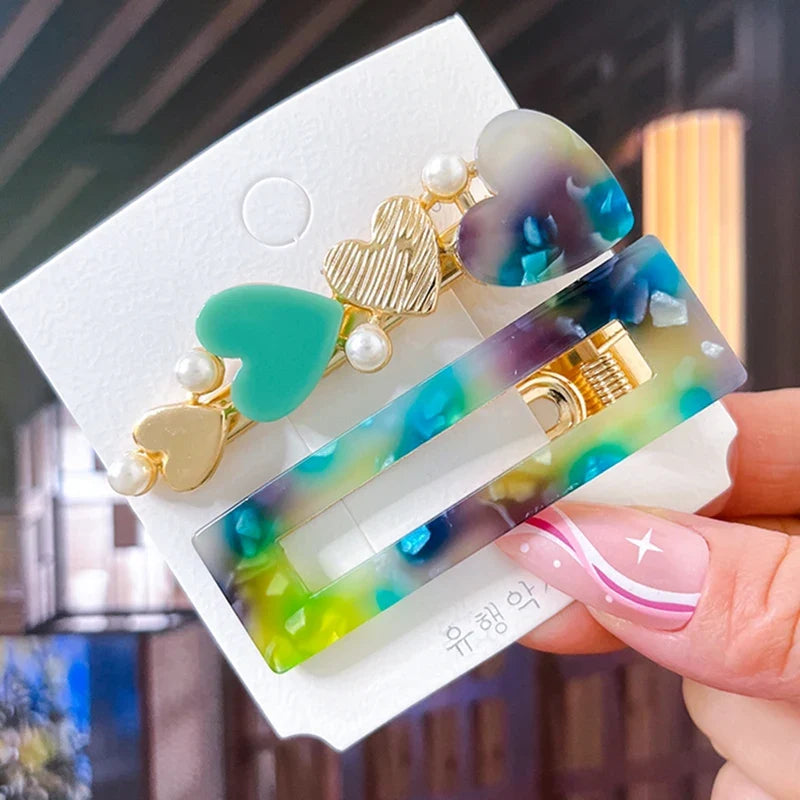 2/3pcs Hairpins Set Geometric Acetate Heart Hair Clips for Women Fashion Jewelry Girls Barrettes Daily Styling Hair Accessories
