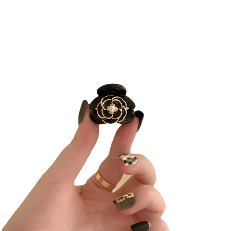Elegant Temperament Camellia Hair Clip Princess Side Clip Mini Hair Claws Women Girls Fashion Bangs Clips Hairpins Black Flower
