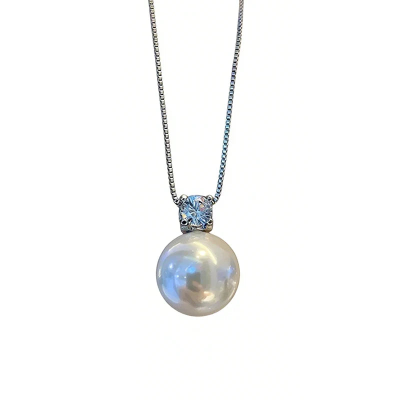 Huitan Imitation Pearl Women Pendant Necklace Inlaid Shiny CZ Fashion Wedding Party Versatile Elegant Accessories Jewelry Gift