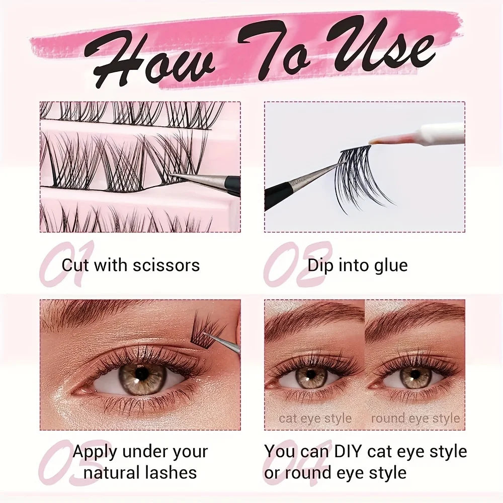 10 Rows Single Cluster Fluffy Lash Natural Look Eyelash Extensions 8-16MM Mixed Length D Curl Individual Lash Bundles 40D