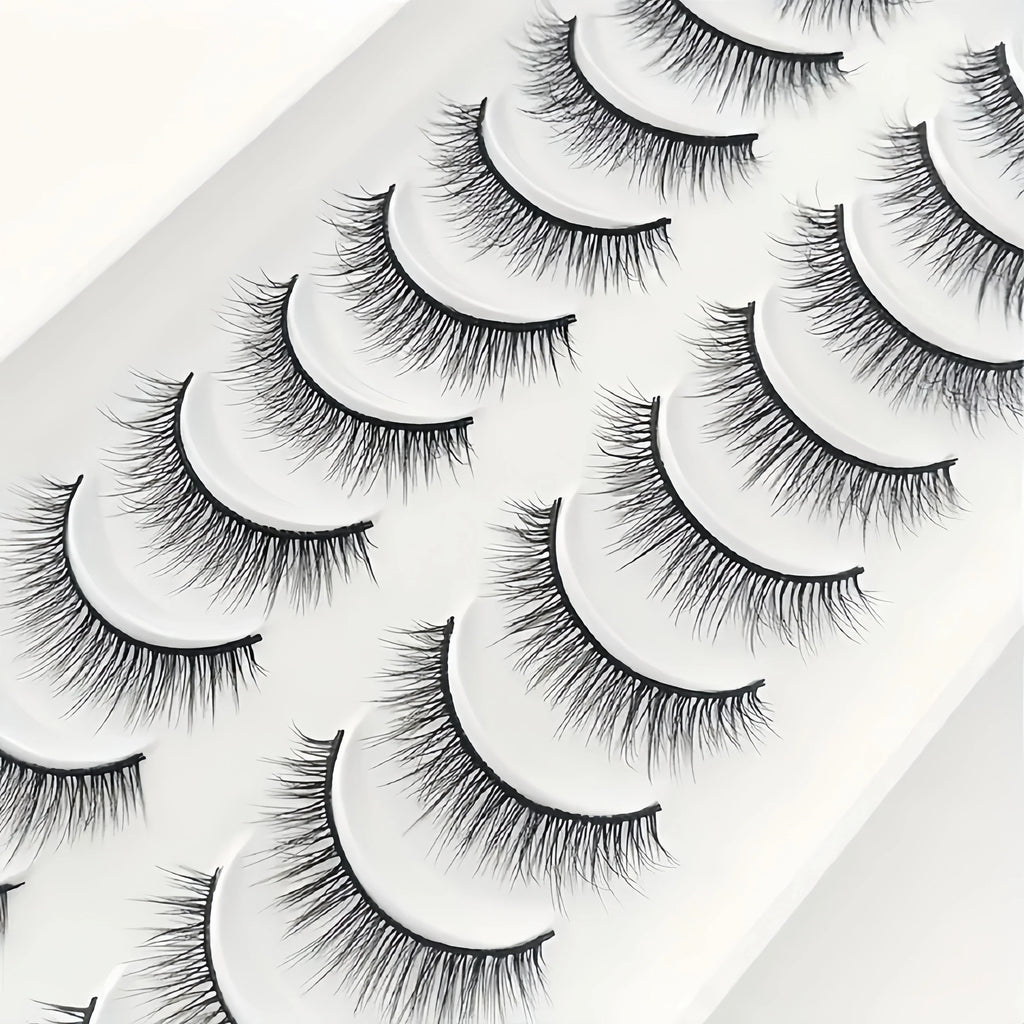 Natural Lashes 10 Pairs Extensions Strip Lashes Natural Look Slender Elongation Eyelashes 6-10mm Cat Eye False Eyelashes