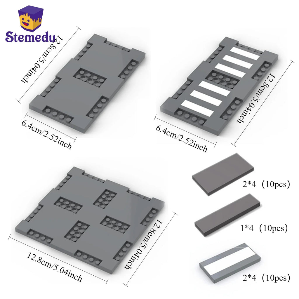City Road Street Baseplate Building Blocks | Pedestrian Crossing Base Compatible with Major Brands
