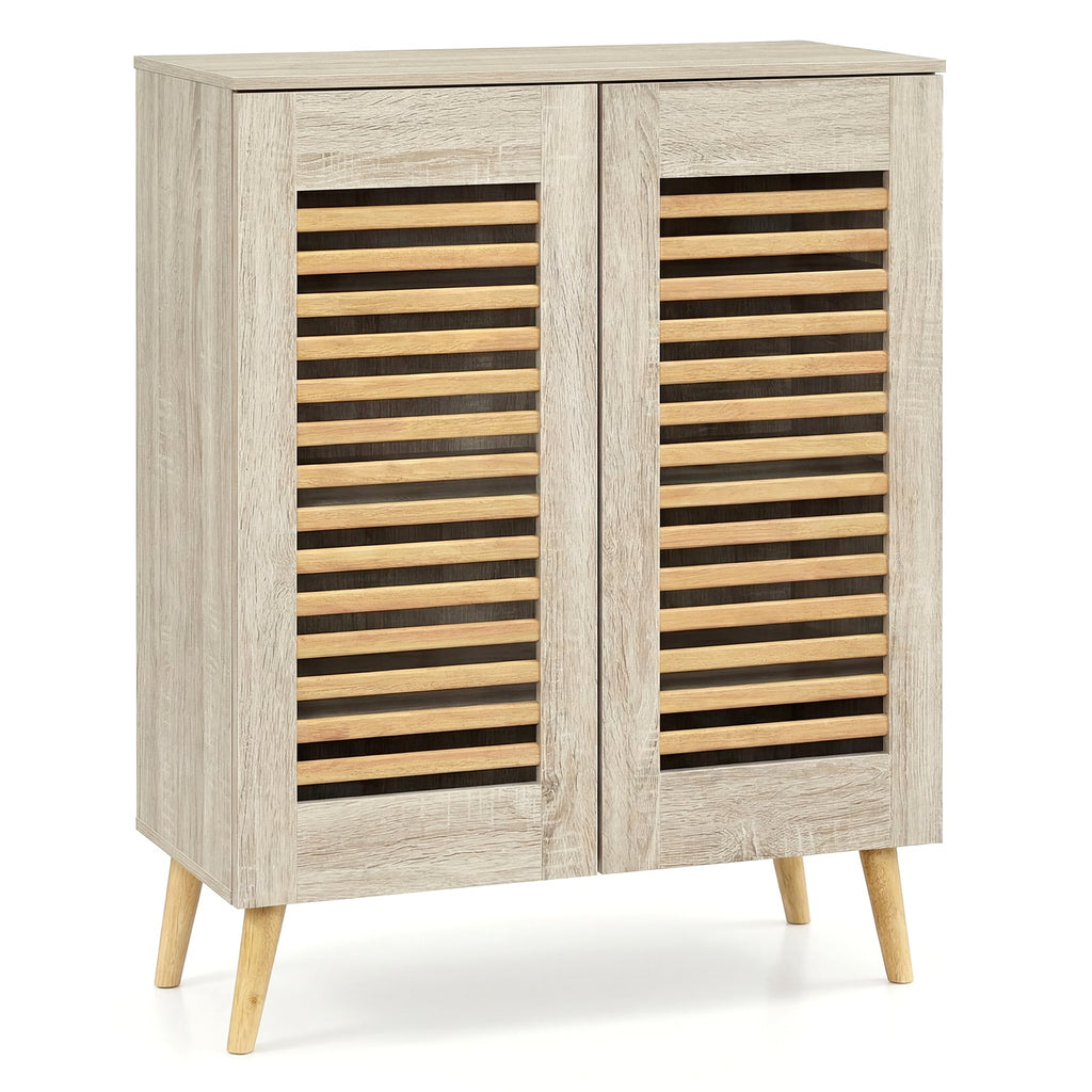Shoe Cabinet with Louvered Doors and Removable Shelves