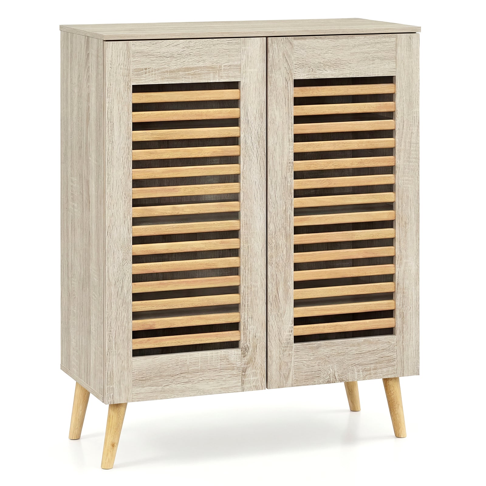 Shoe Cabinet with Louvered Doors and Removable Shelves