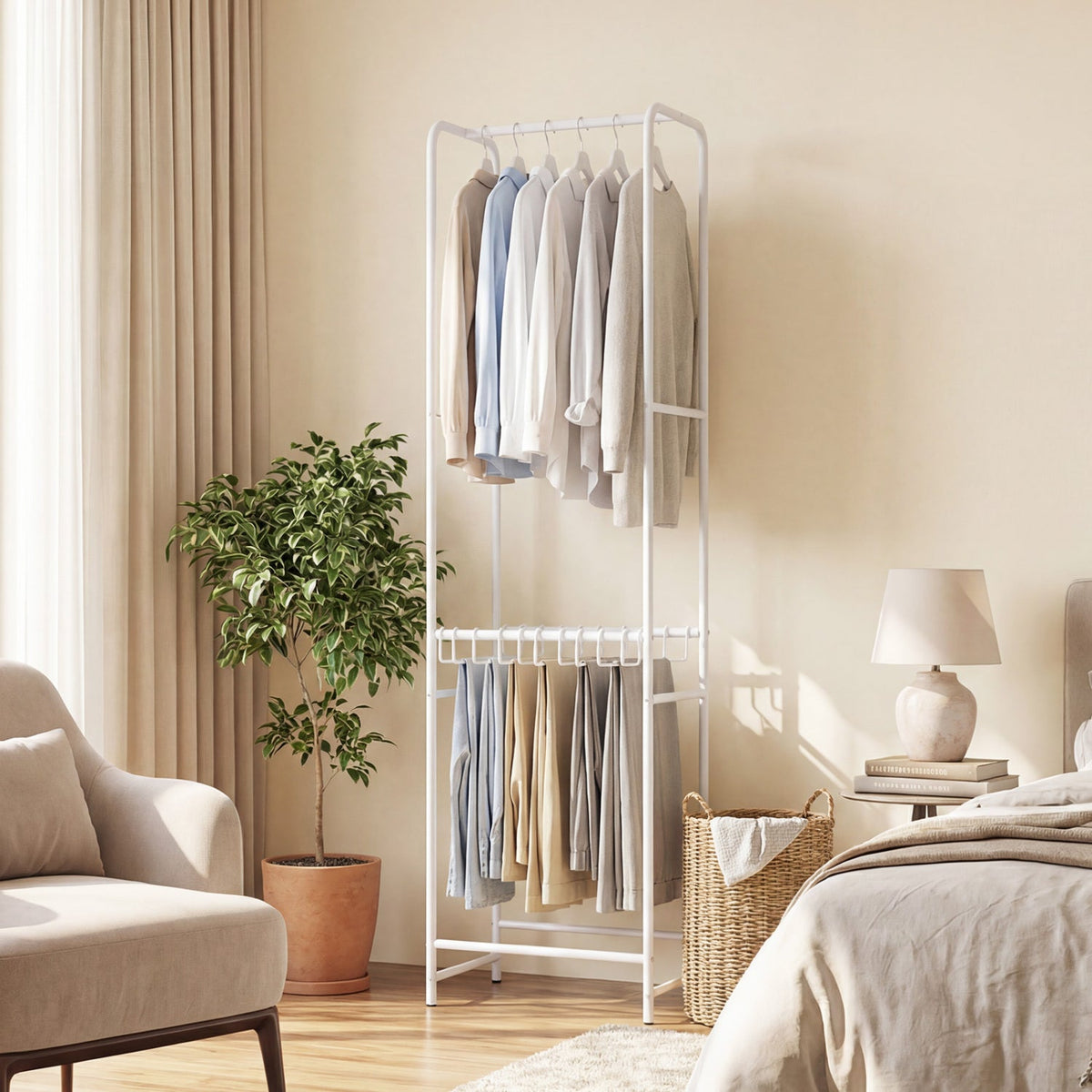 Slim Coat Rack Freestanding Garment Organizer with 8 Hanging Rods