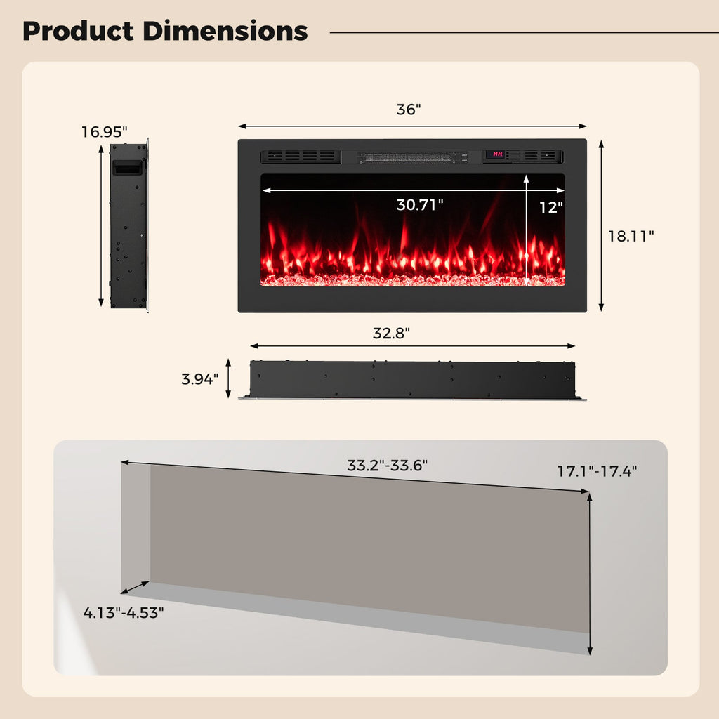 Smart WiFi Electric Fireplace Wall Mounted & Recessed 750W/1500W Heater