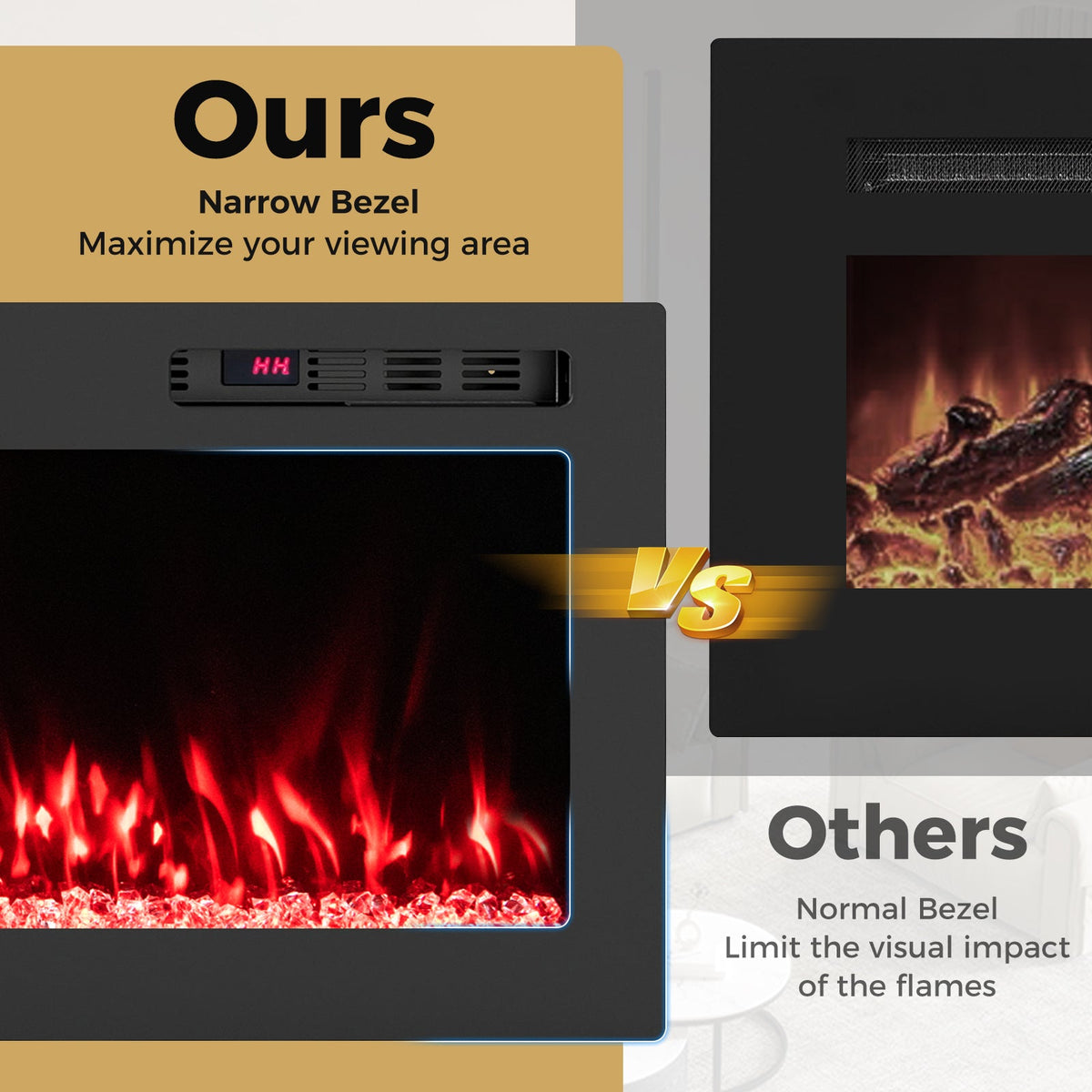 Smart WiFi Electric Fireplace Wall Mounted & Recessed 750W/1500W Heater