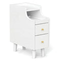 Solid Wood End Table Narrow Bedside Table with Pull-out Tray and 2 Storage Drawers-Brown